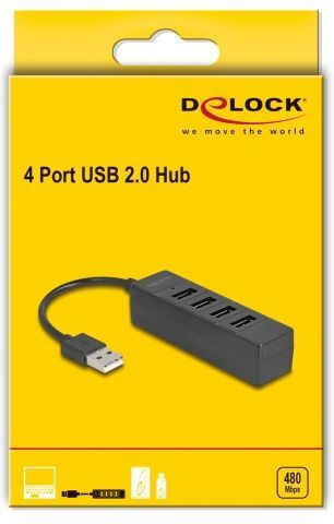 DeLock USB-Hub 4 Anschlüsse USB 2.0 mit Anschluss an einen Computer USB-A