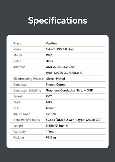 Vention Hub 4 Θυρών USB 3.2 με σύνδεση USB-A
