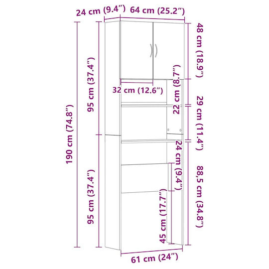 vidaXL Dulap De Baie Pentru Mașină De Spălat 64x24x190cm Stejar