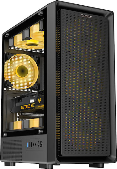 VISION Gaming Midi Tower Κουτί Υπολογιστή με Πλαϊνό Παράθυρο και RGB Φωτισμό Μαύρο