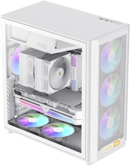 GameMax F46 Gaming Mikro-Turm Computergehäuse mit Seitenfenster und ARGB-Beleuchtung Weiß