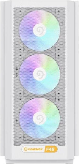 GameMax F46 Gaming Mikro-Turm Computergehäuse mit Seitenfenster und ARGB-Beleuchtung Weiß