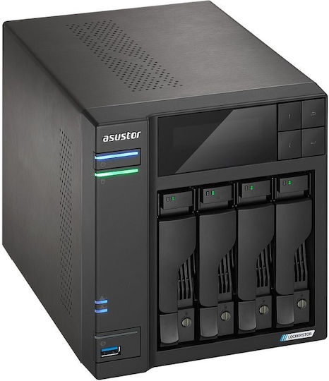 Asustor Lockerstor 4 Gen2 (AS6704T V2) NAS Tower with 4 Slots for HDD M.2 SSD and 2 Ethernet Ports