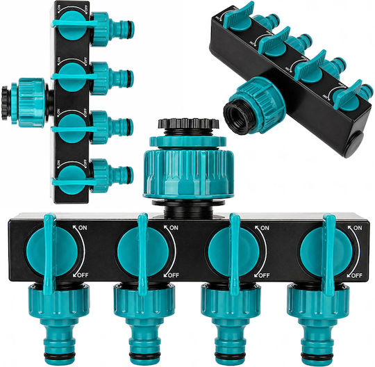 Distribuitor De Apă Cu 4 Ieșiri Zola Supape Individuale Pornit Oprit Conector 1” Adaptoare 3/4” 1/2” Pvc 18 X 12 X 8 Cm