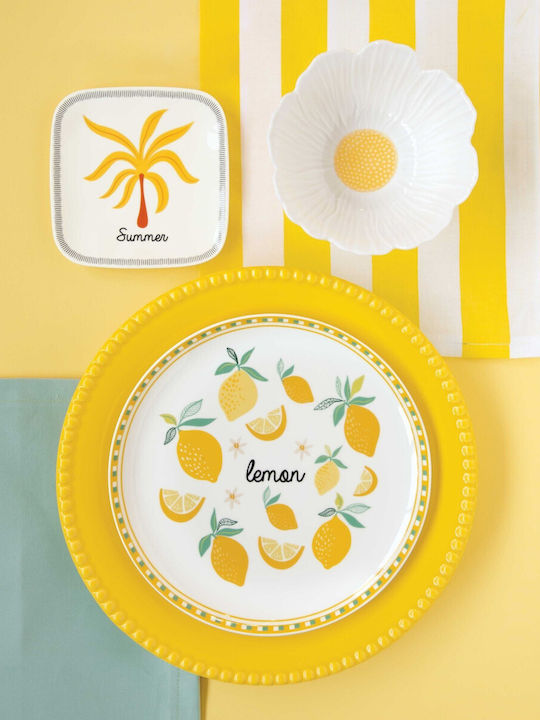 Easylife Πιάτο Γλυκού από Πορσελάνη Κίτρινο 20cm 2τμχ