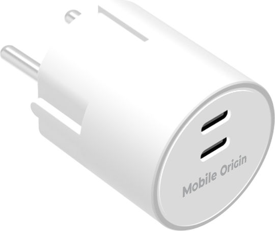 Mobile Origin Charger Without Cable GaN with 2 USB-C Ports 30W Power Delivery White (PW33)