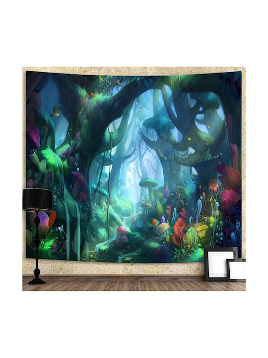 FRIPIA FRIPIA Wandbehang Märchenhaftes Landschaft mit Leuchtenden Pilzen Handgefertigt aus Stoff 150x130cm