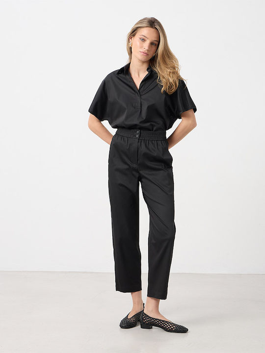 Women's Cotton Short Sleeve Blouse Black