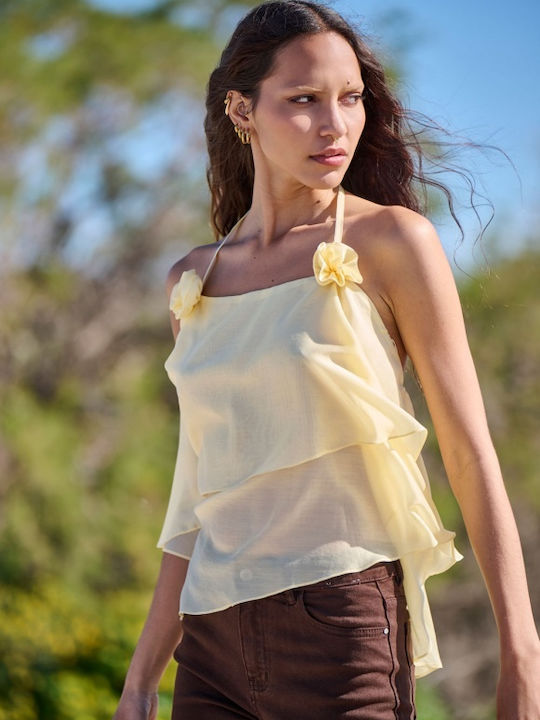 Women's Sleeveless Crop Top Yellow