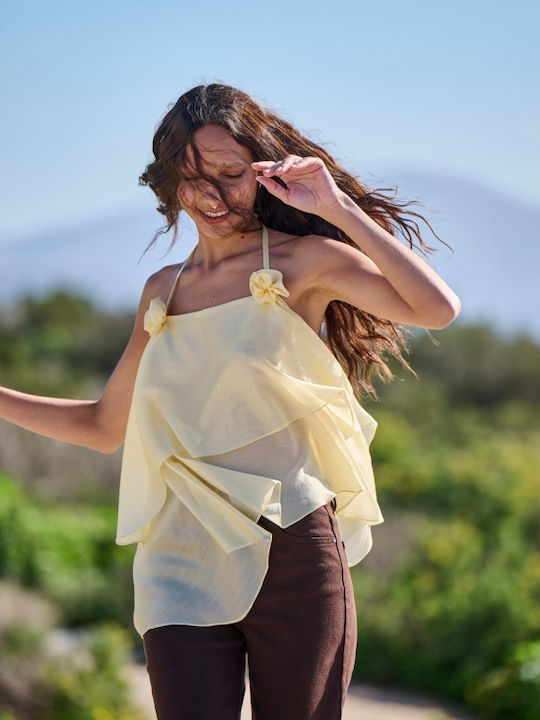 Women's Sleeveless Crop Top Yellow