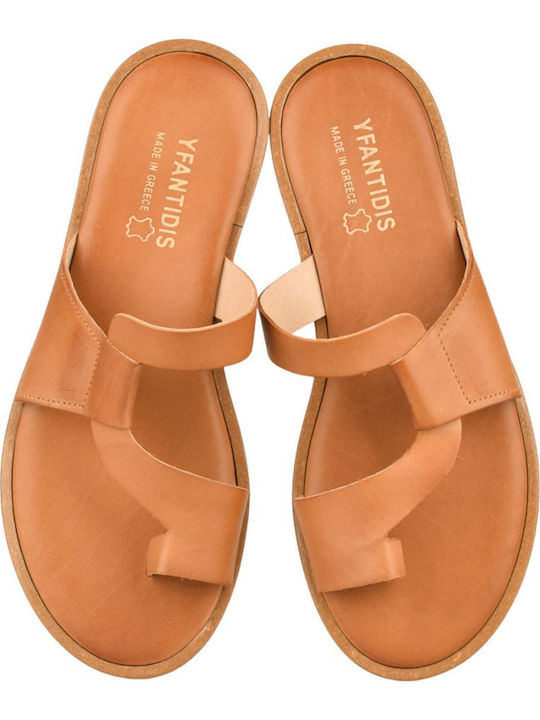 Leather Women's Flat Sandals Tabac Brown
