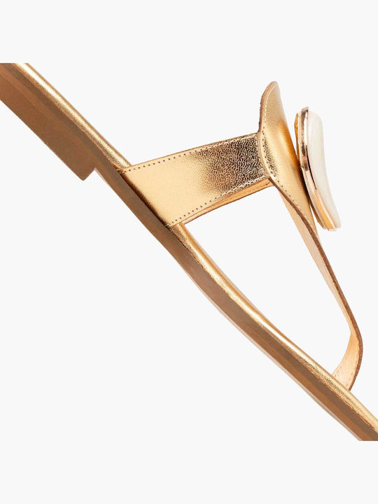 Leather Women's Flat Sandals Gold