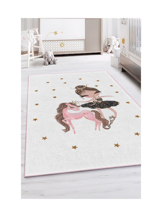 SteweHome Παιδικό Χαλί Μονόκερος Λευκό 100x120cm Πάχους 60mm