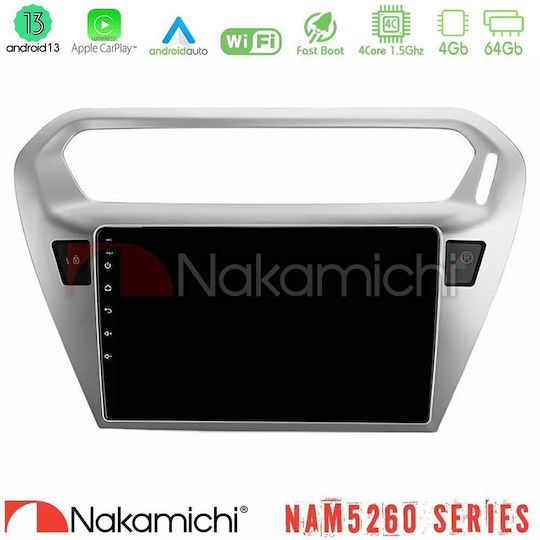 Nakamichi Nam5260 Series 4-ядрен Android 13 4+64GB Citroen C-Elysee Peugeot 301 Навигация Мултимедиен Таблет 9" CarPlay + & Android Auto
