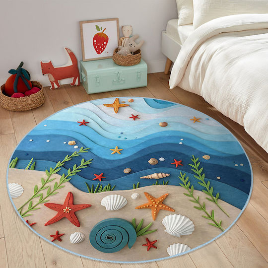 SteweHome Kids Rug Light Blue Round with Diameter 180cm Thickness 60mm