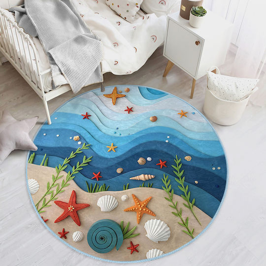SteweHome Kids Rug Light Blue Round with Diameter 180cm Thickness 60mm