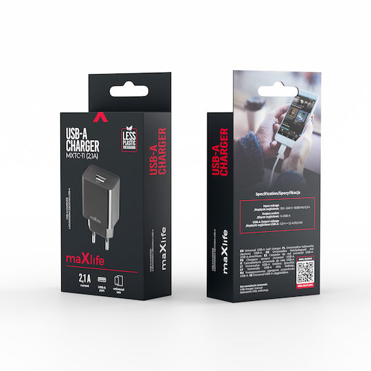 Maxlife Ladegerät ohne Kabel mit USB-A Anschluss Schwarzs (MXTC-11)