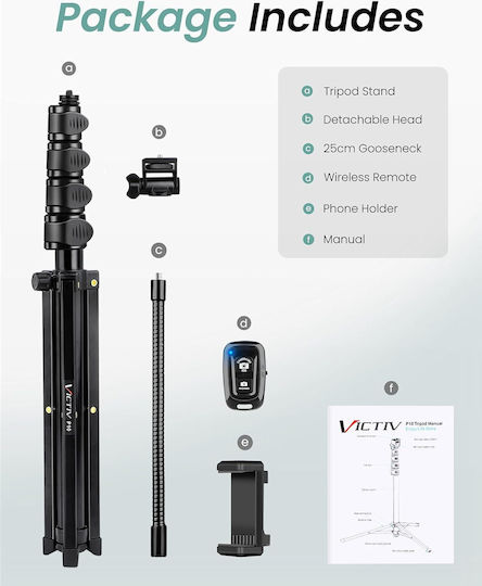 Victiv Trepied Telecomandă Compact Stabil 25 Cm Suport Braț Flexibil Rotație 180° 197 Cm Potrivit Pentru Smartphone-uri Camere Gopro
