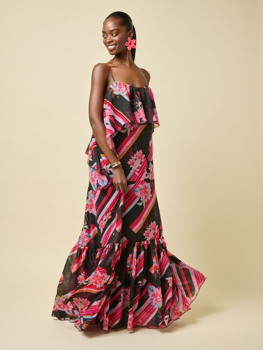 Maxi Dress with Ruffles Printed