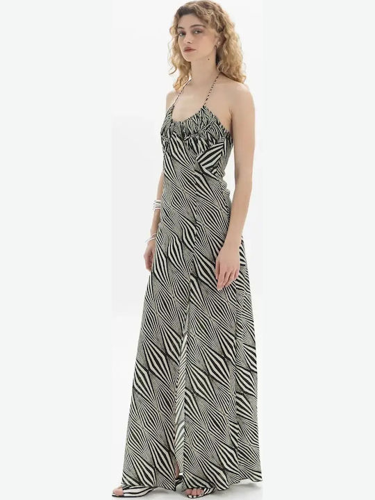 Summer Maxi Dress with Tearing Black/off White