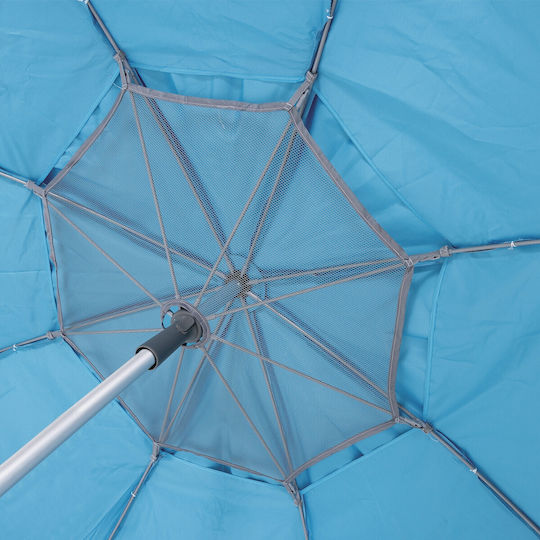 Escape Beach Umbrella Aluminum Diameter 2.4m with UV Protection and Air Duct Light Blue