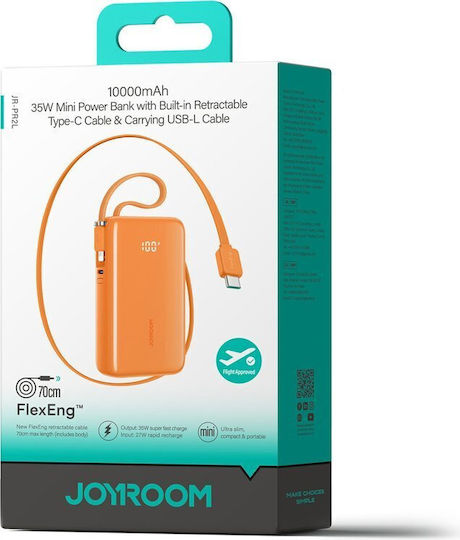 Joyroom JR-PR2 USB-C and Lightning Power Bank 10000mAh 35W with USB-C Port Orange