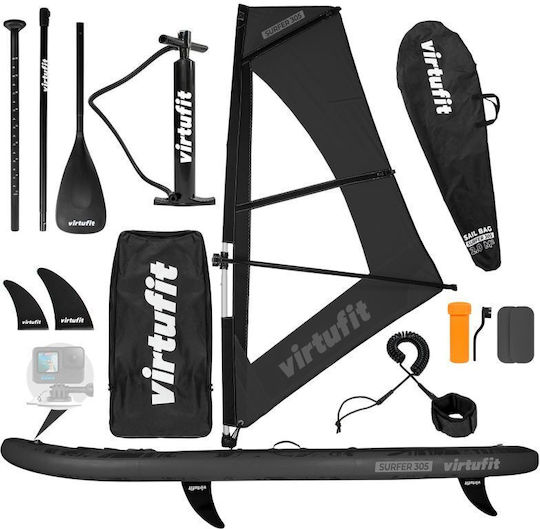 Virtufit Surfer Надуваема SUP Дъска / Уиндсърф с Дължина 3.05m Черна