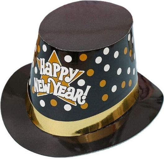 Pălărie Stil Lincoln Alista Home Happy New Year Model Cu Buline Accesoriu Petrecere De Anul Nou O Singură Mărime Carton Negru Auriu