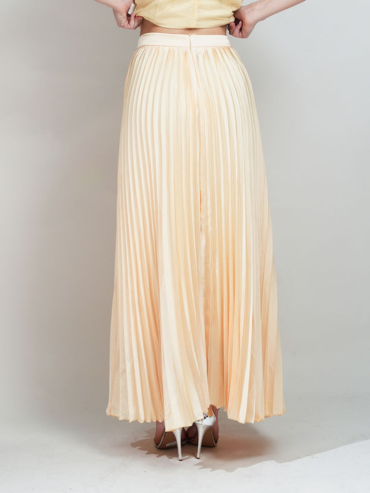 Satin Pleated High Waist Skirt Yellow