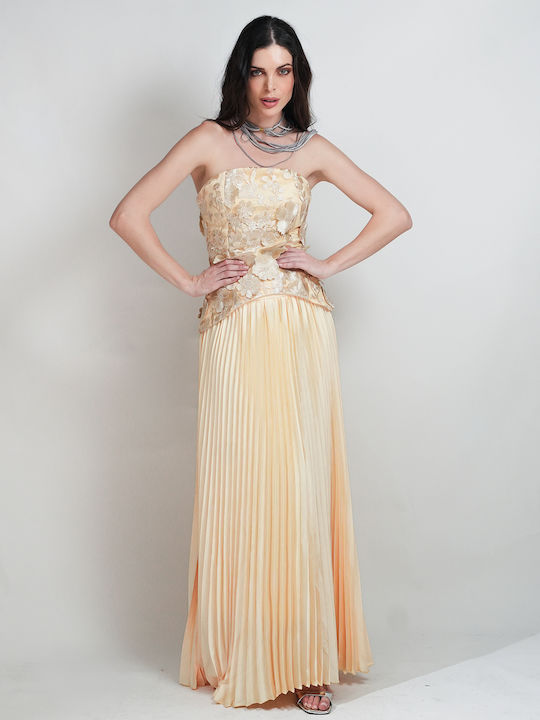 Satin Pleated High Waist Skirt Yellow