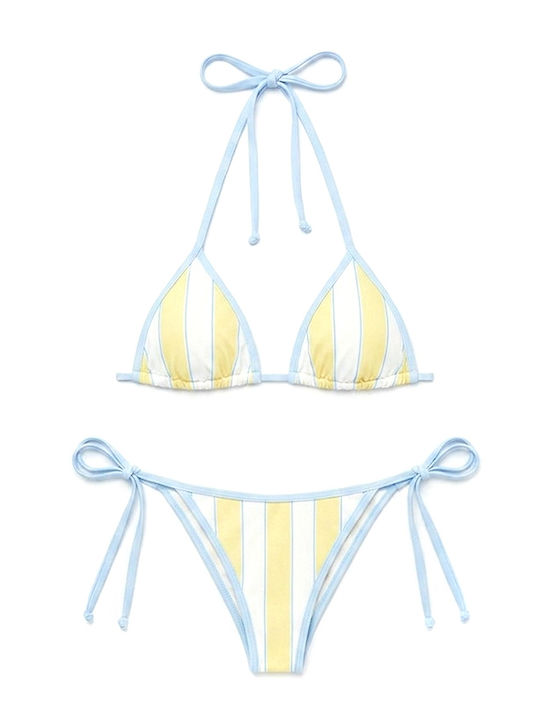 Bikini Set Striped Ecru Yellow Sky Blue