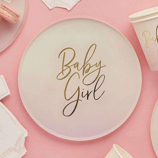 Χάρτινα Πιάτα Ροζ Ombre "baby Girl" 8τμχ