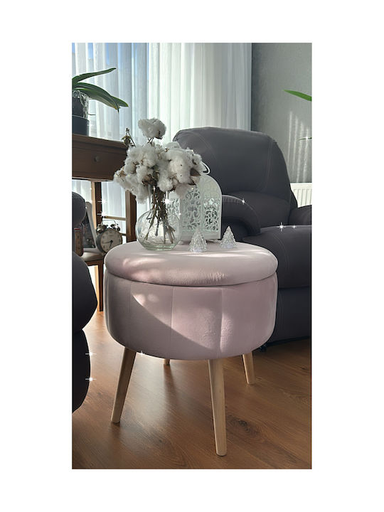 Living Room Stool With Storage Space Wooden Pink