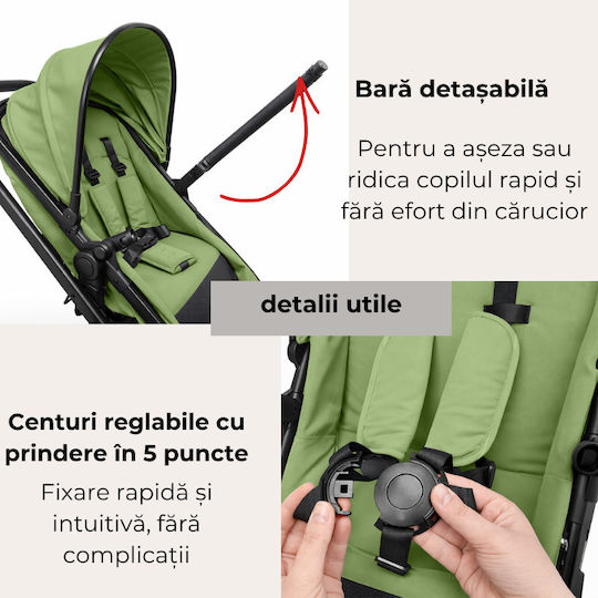 Kidizi Cărucior 2 în 1 Potrivit pentru Nou-Născut Verde
