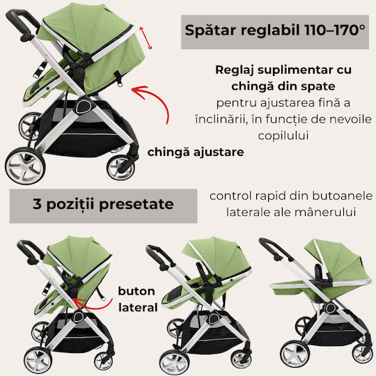 Kidizi Cărucior 2 în 1 Potrivit pentru Nou-Născut Verde