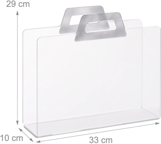Relaxdays Document Holder 2 Handles Transparent Acrylic 29x33x10 Cm Silver