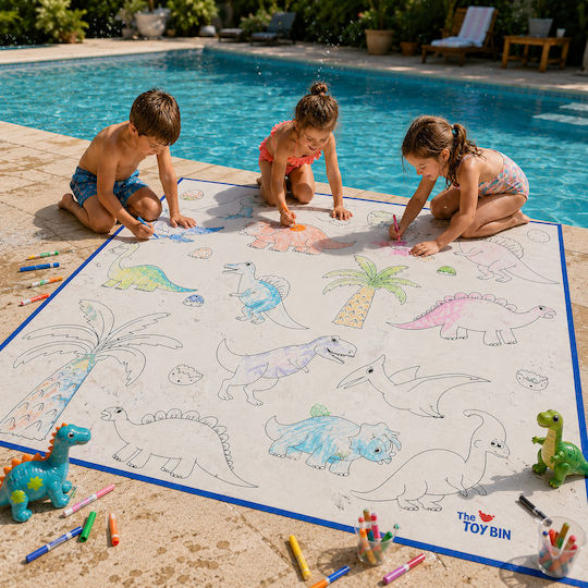 Großer Malerei-Teppich Dinosaurier 145x145 Aus – Spielzeug für den Boden Kreativ & Messy Play Spielzeugkiste