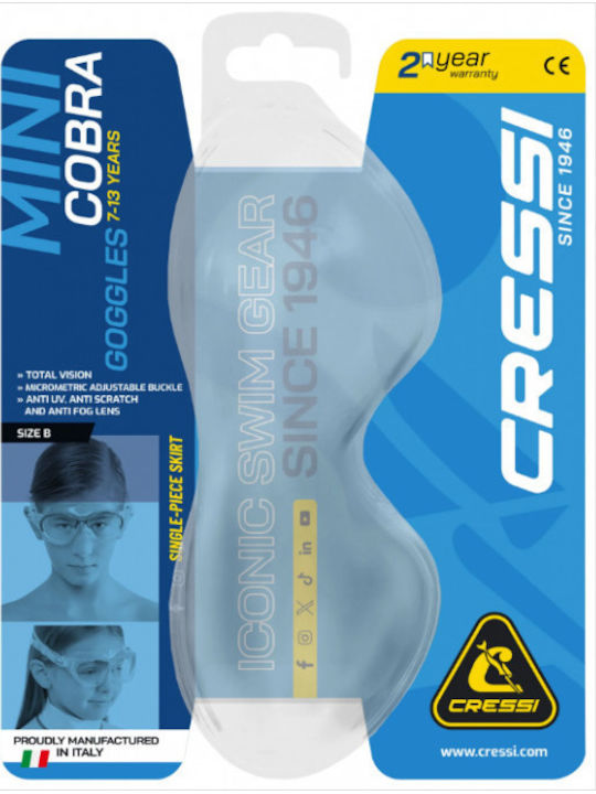 CressiSub Mini Cobra Kids Swimming Goggles with Anti-Glare Blue Lenses