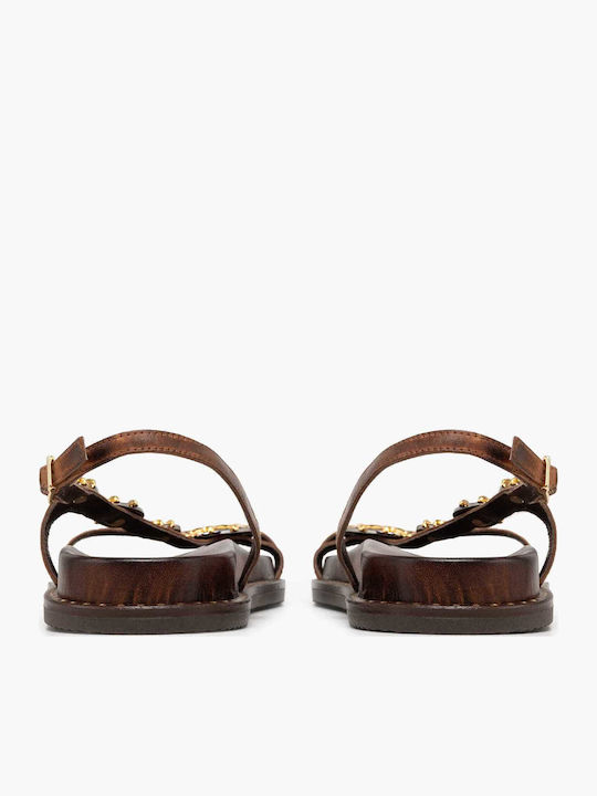 Leather Women's Flat Sandals Brown