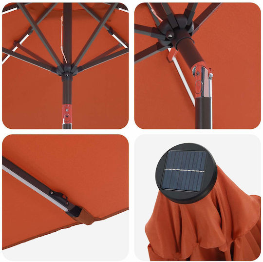 Garten- und Terrassen-Sonnenschirm Rund Aluminium Beige mit Standfuß & Led-Beleuchtung Φ2.7m