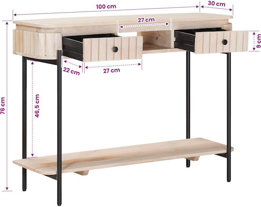 Table Made of Solid Wood White 100x30x76cm