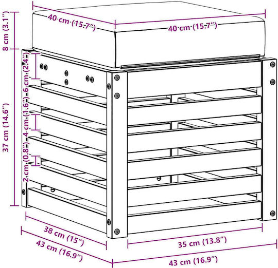 Wooden Garden Stool with Cushion White 43x43x45cm