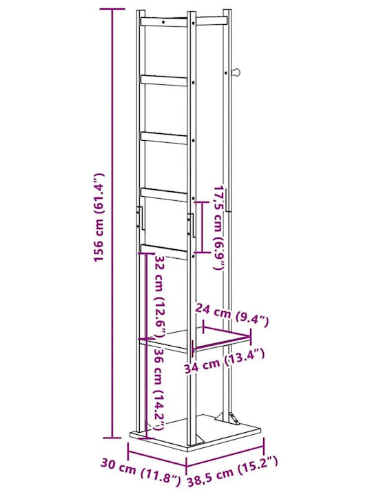 vidaXL vidaXL Boden Kleiderständer aus Bamboo Braune 38,5x30x156cm
