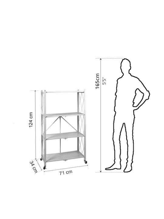 General Trade Metallic Rack With 4 Tiers With Wheels White 71x34x124cm Folding