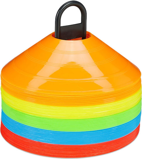 Set 50 Conuri De Marcare Pentru Fotbal Relaxdays 5 Culori 5x18.5cm Suport Inclus