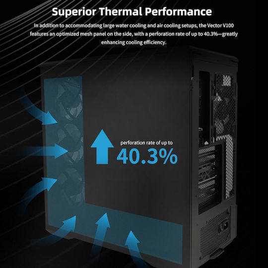 Lian Li Vector V100 Gaming Midi Tower Computer Case with Side Window and ARGB Lighting White