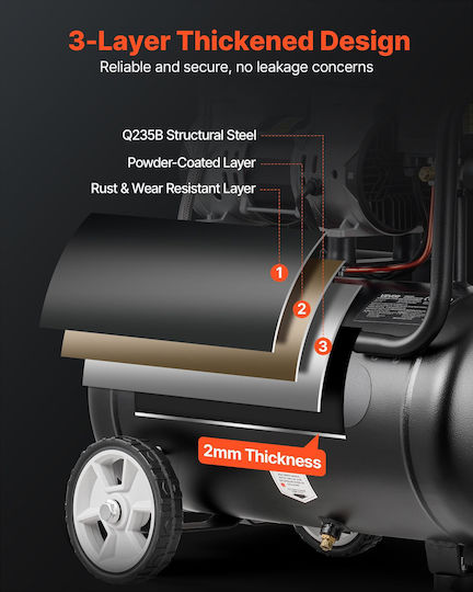 Vevor Air Compressor with Power 1.5hp and Air Chamber 24lt