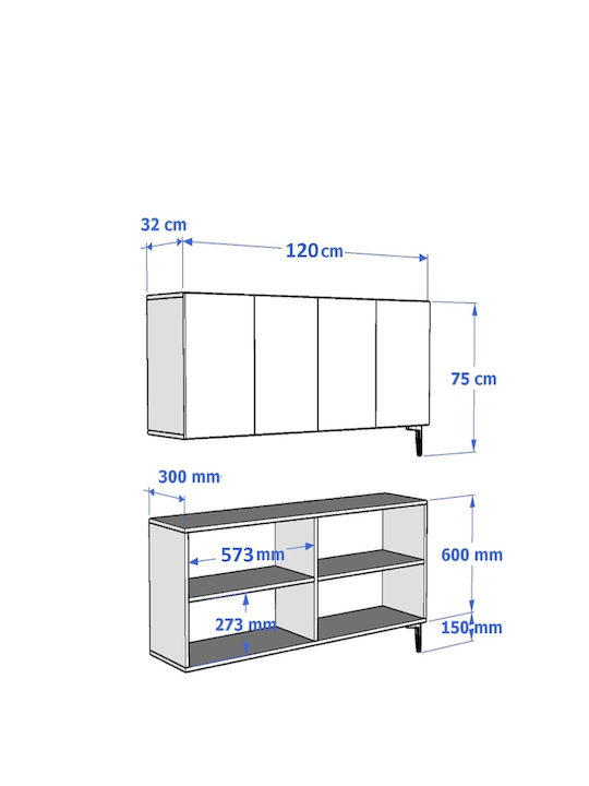 Μπουφές Ξύλινος Καφέ 120x32x75cm