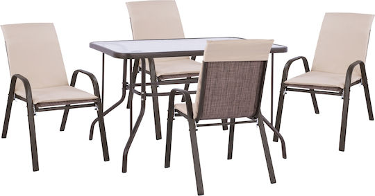Outdoor Dining Set 5 Pieces Brown with Pillows