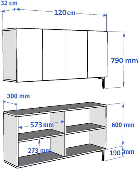 Bufet Din Lemn Gri 120x32x79cm